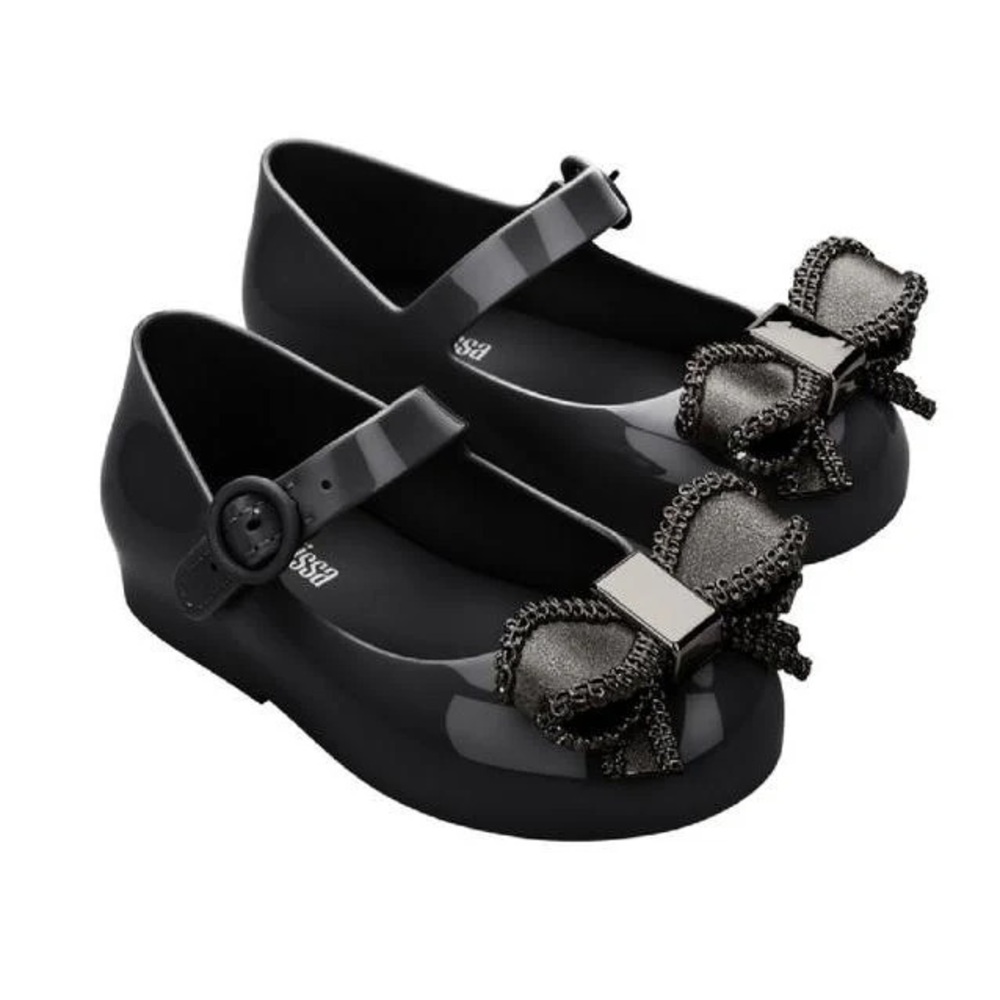 MINI MELISSA BLACK GRAY SILVER BOW SWEET LOVE IV MARY JANE SHOES